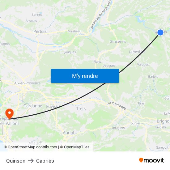 Quinson to Cabriès map
