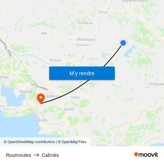 Roumoules to Cabriès map