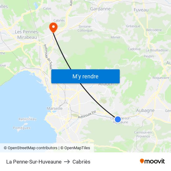 La Penne-Sur-Huveaune to Cabriès map