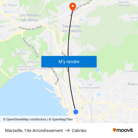 Marseille, 14e Arrondissement to Cabriès map