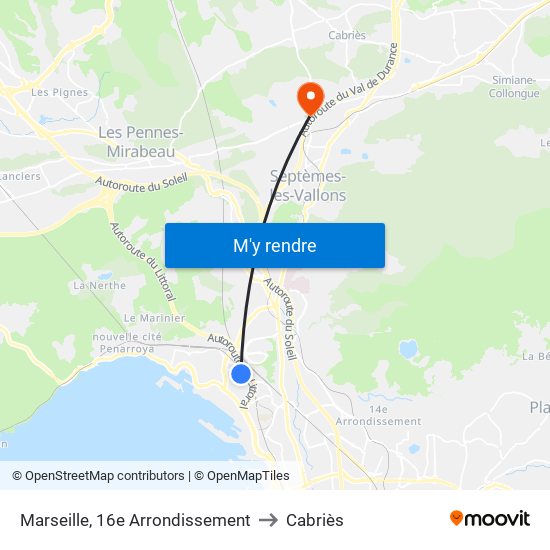 Marseille, 16e Arrondissement to Cabriès map