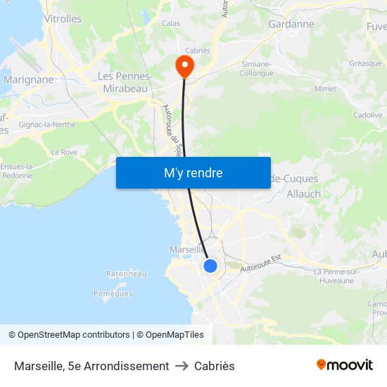 Marseille, 5e Arrondissement to Cabriès map
