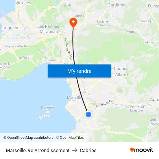 Marseille, 9e Arrondissement to Cabriès map