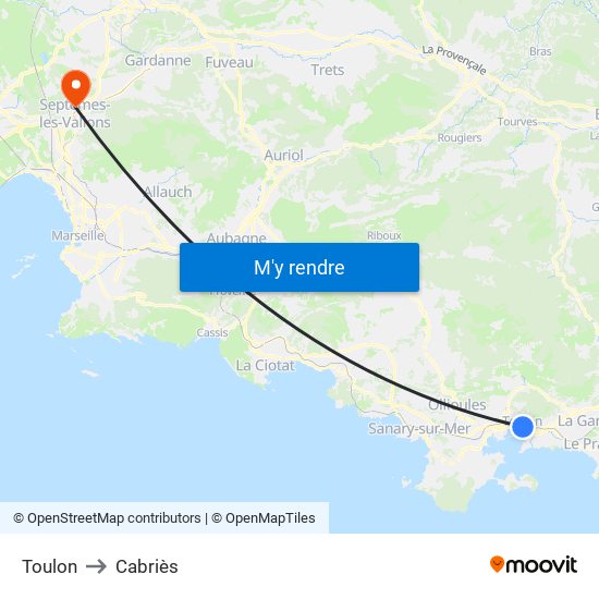 Toulon to Cabriès map