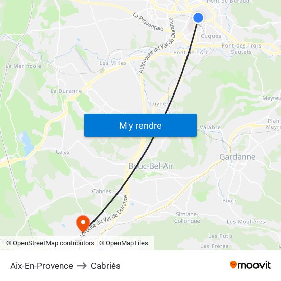 Aix-En-Provence to Cabriès map