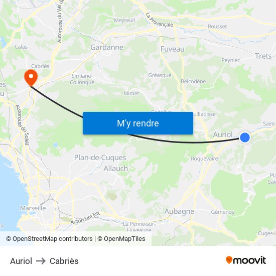 Auriol to Cabriès map