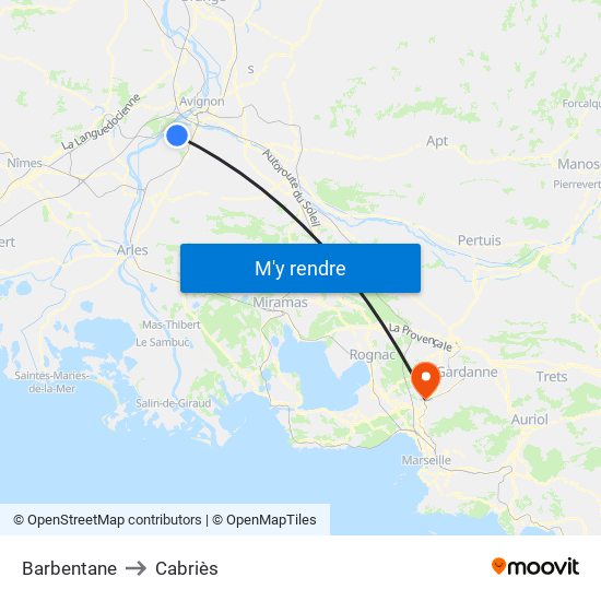 Barbentane to Cabriès map