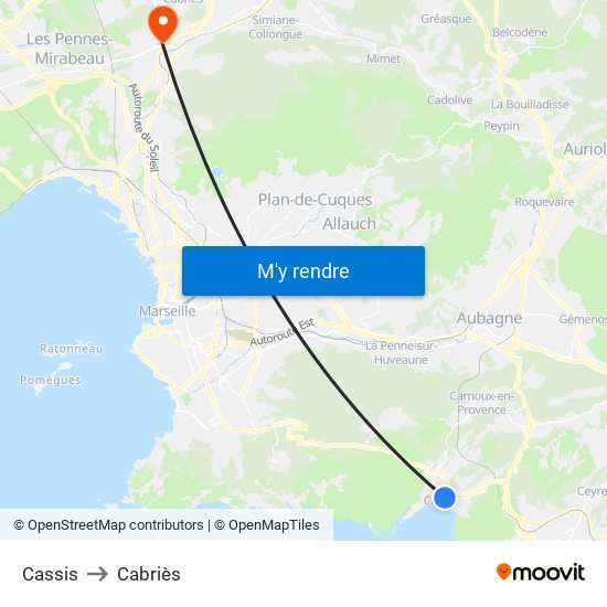 Cassis to Cabriès map