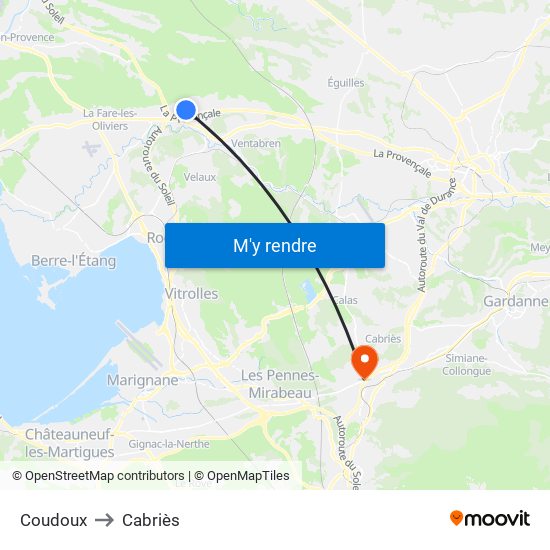 Coudoux to Cabriès map