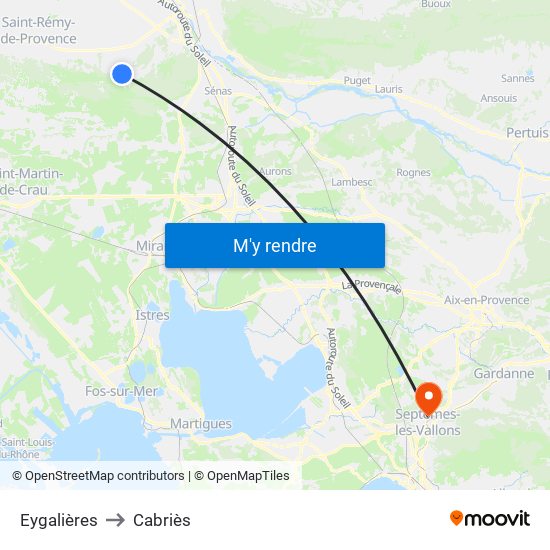 Eygalières to Cabriès map