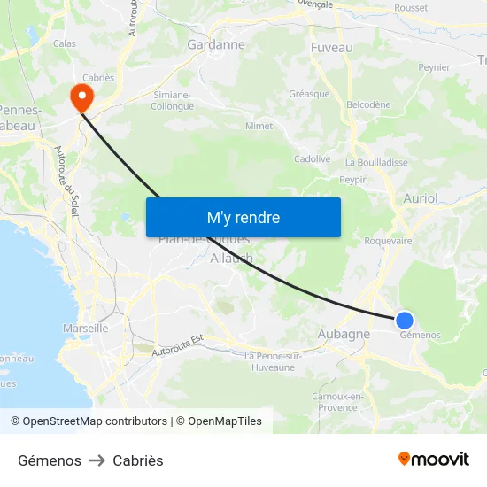 Gémenos to Cabriès map