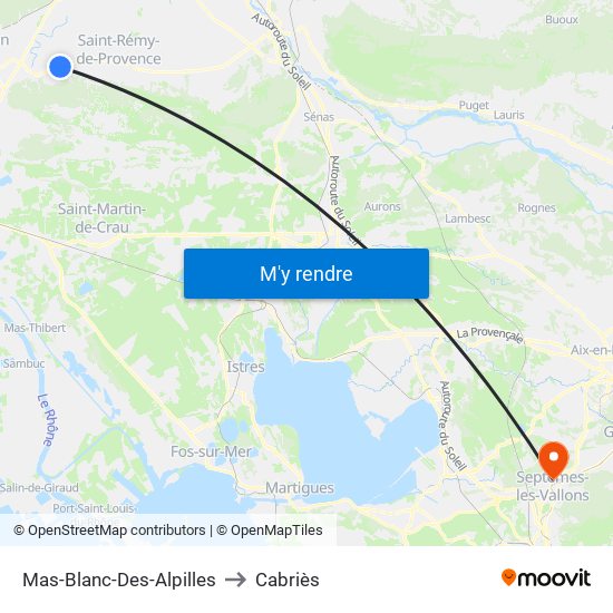 Mas-Blanc-Des-Alpilles to Cabriès map