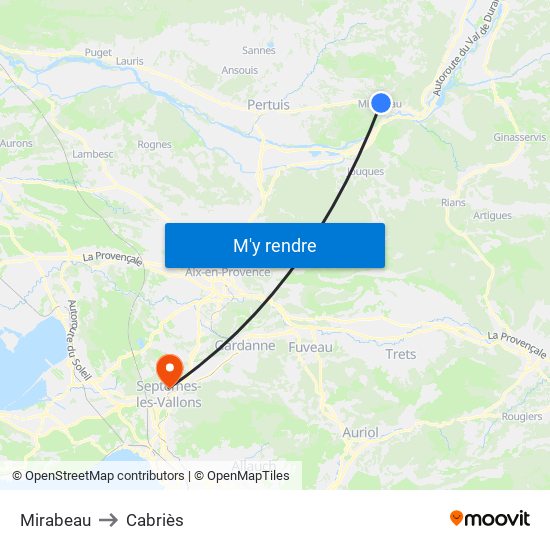 Mirabeau to Cabriès map