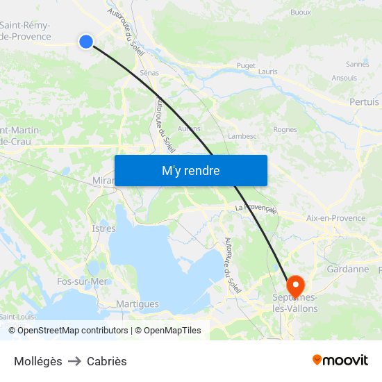 Mollégès to Cabriès map
