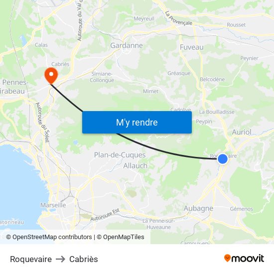 Roquevaire to Cabriès map