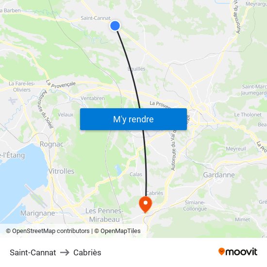 Saint-Cannat to Cabriès map