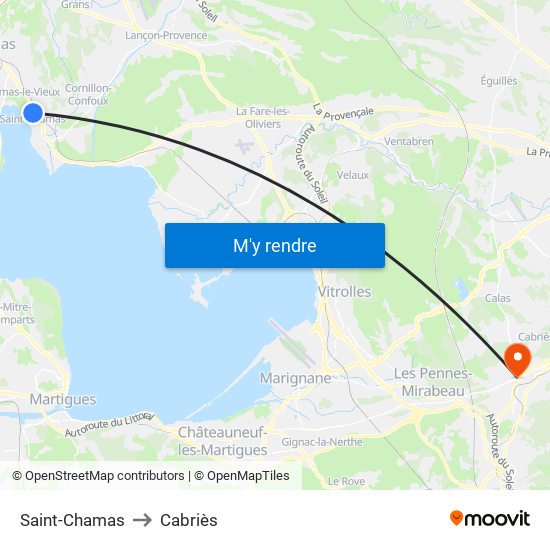 Saint-Chamas to Cabriès map