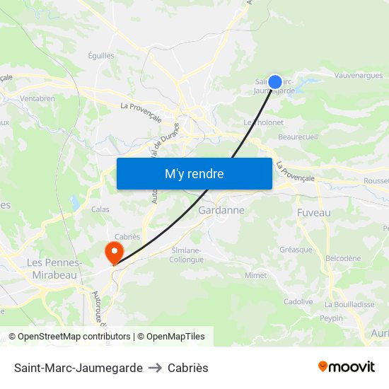 Saint-Marc-Jaumegarde to Cabriès map