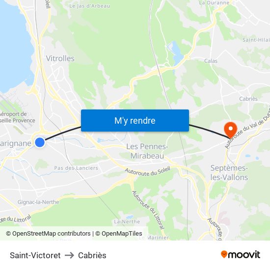 Saint-Victoret to Cabriès map
