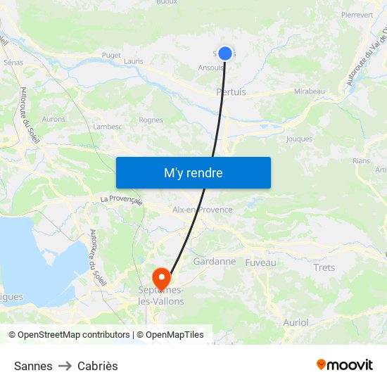 Sannes to Cabriès map