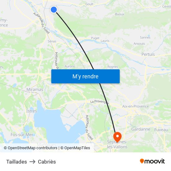 Taillades to Cabriès map