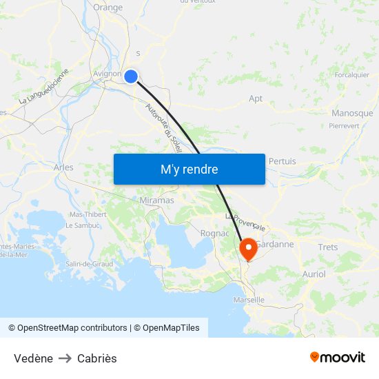 Vedène to Cabriès map