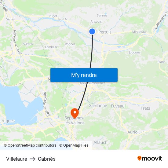 Villelaure to Cabriès map
