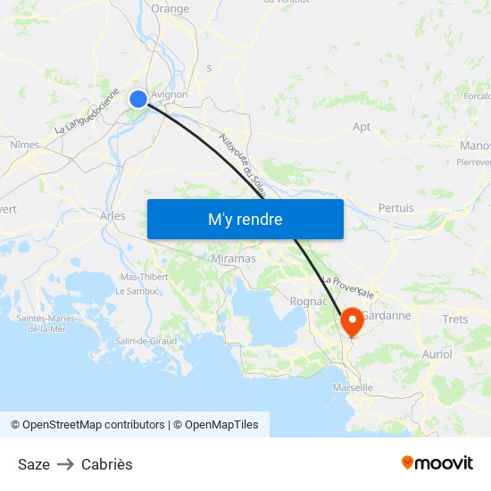 Saze to Cabriès map