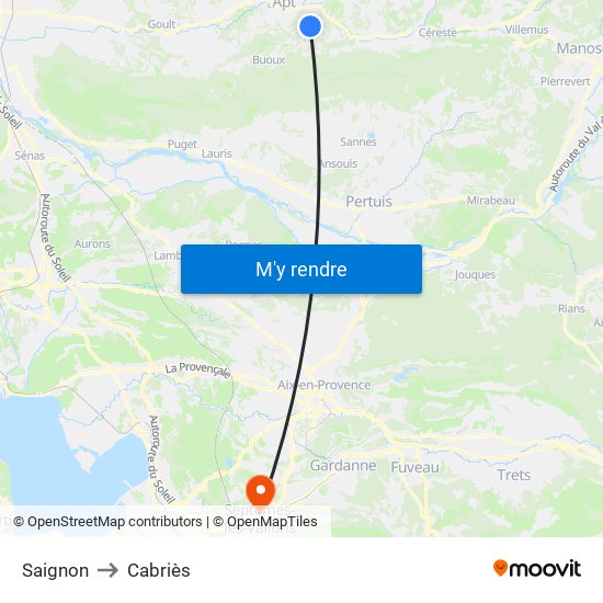 Saignon to Cabriès map