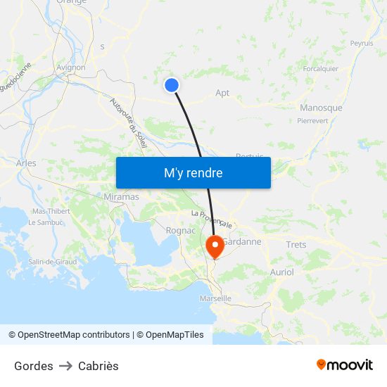 Gordes to Cabriès map