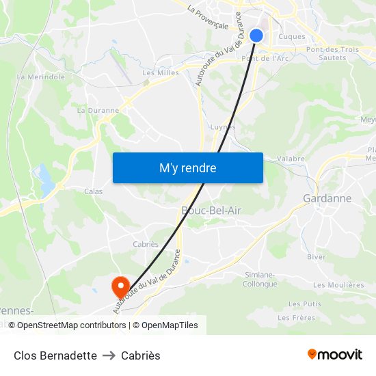 Clos Bernadette to Cabriès map