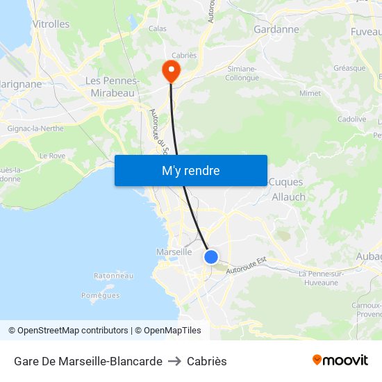 Gare De Marseille-Blancarde to Cabriès map