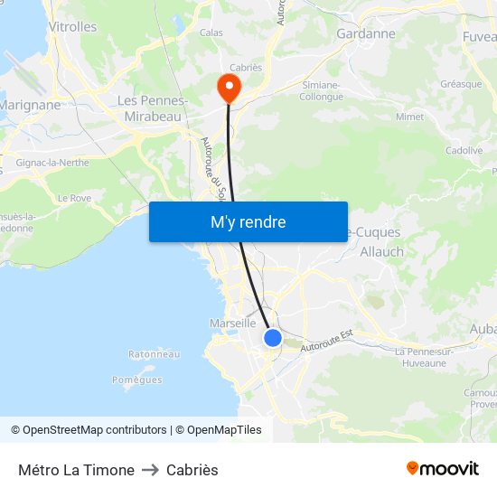 Métro La Timone to Cabriès map