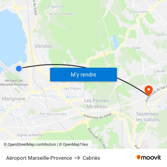 Aéroport Marseille-Provence to Cabriès map