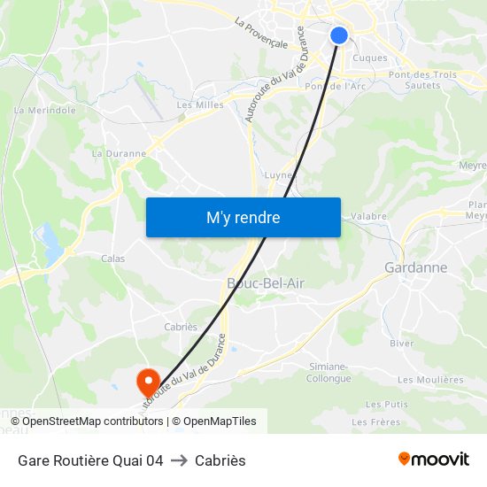 Gare Routière Quai 04 to Cabriès map