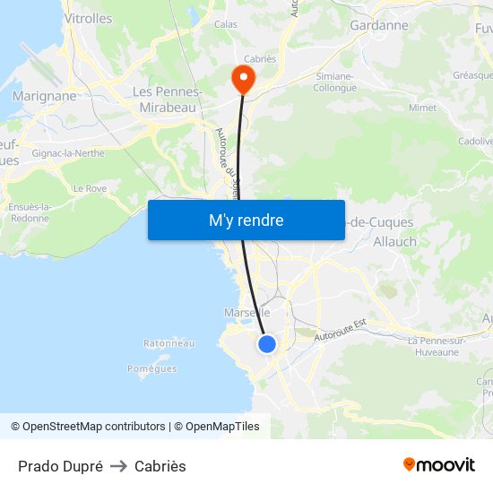 Prado Dupré to Cabriès map