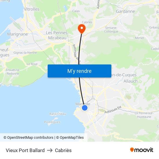 Vieux Port Ballard to Cabriès map