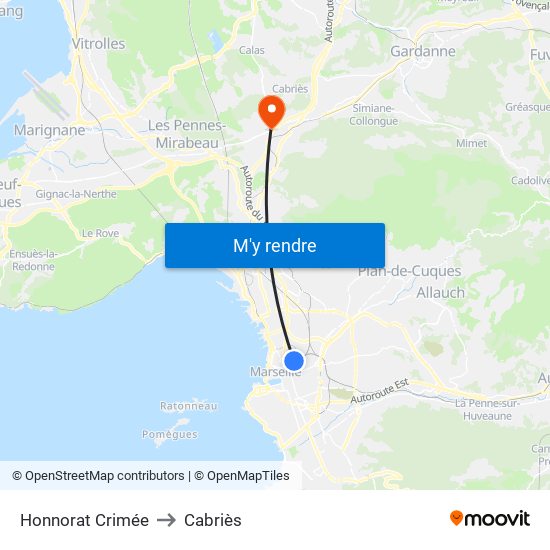 Honnorat Crimée to Cabriès map