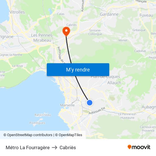 Métro La Fourragère to Cabriès map