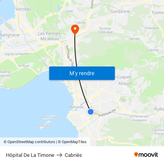 Hôpital De La Timone to Cabriès map