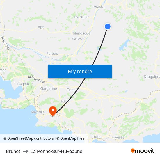 Brunet to La Penne-Sur-Huveaune map