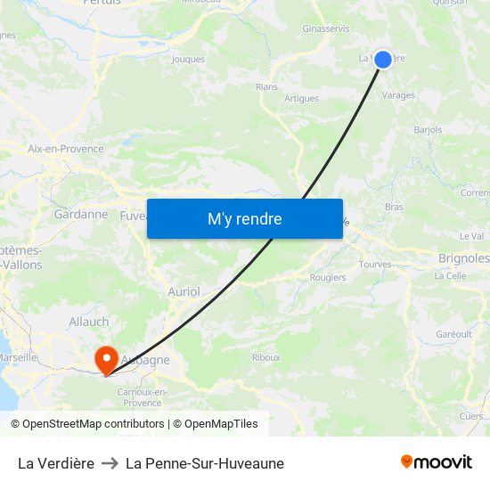 La Verdière to La Penne-Sur-Huveaune map