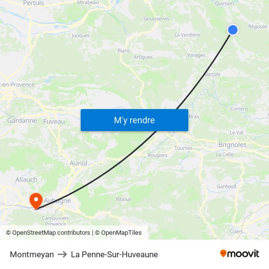 Montmeyan to La Penne-Sur-Huveaune map