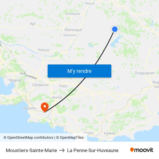 Moustiers-Sainte-Marie to La Penne-Sur-Huveaune map
