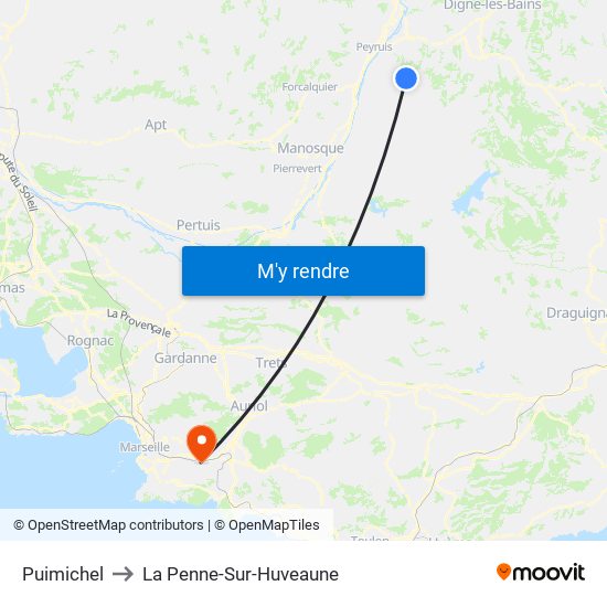 Puimichel to La Penne-Sur-Huveaune map