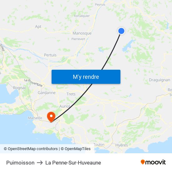 Puimoisson to La Penne-Sur-Huveaune map