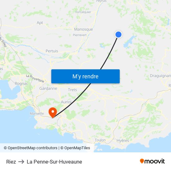 Riez to La Penne-Sur-Huveaune map