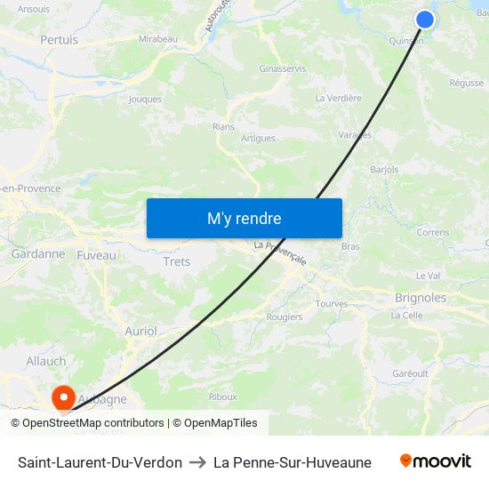 Saint-Laurent-Du-Verdon to La Penne-Sur-Huveaune map