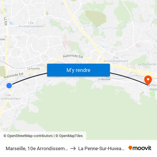 Marseille, 10e Arrondissement to La Penne-Sur-Huveaune map