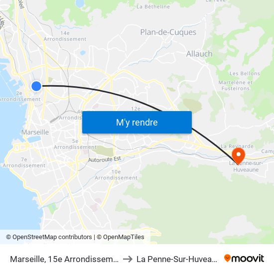 Marseille, 15e Arrondissement to La Penne-Sur-Huveaune map
